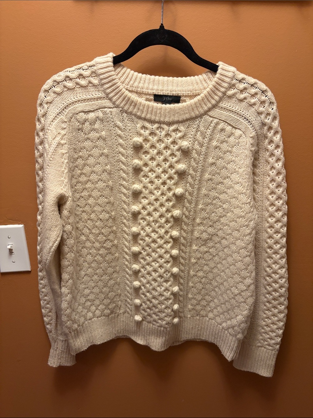 J. Crew Ivory Cable Bobble Crewneck Sweater